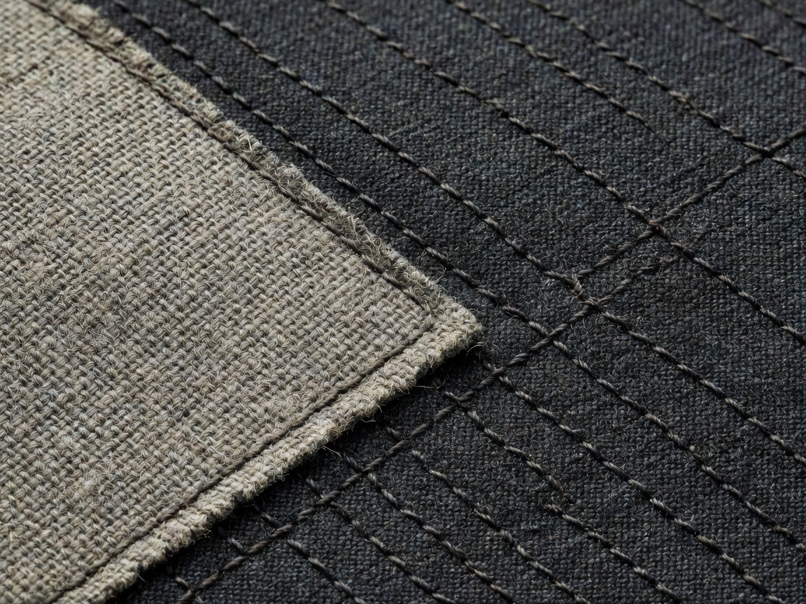Detailed close up of horsehair canvas chest piece pad-stitched to wool suiting